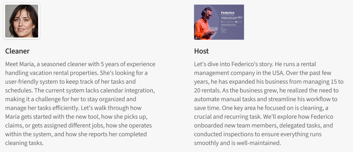 User personas: Maria and Federico